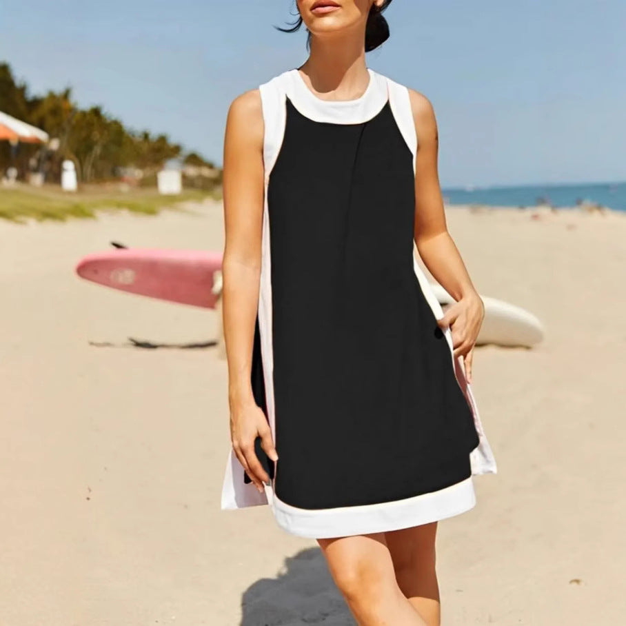 Casual multi-color round-neck sleeveless set