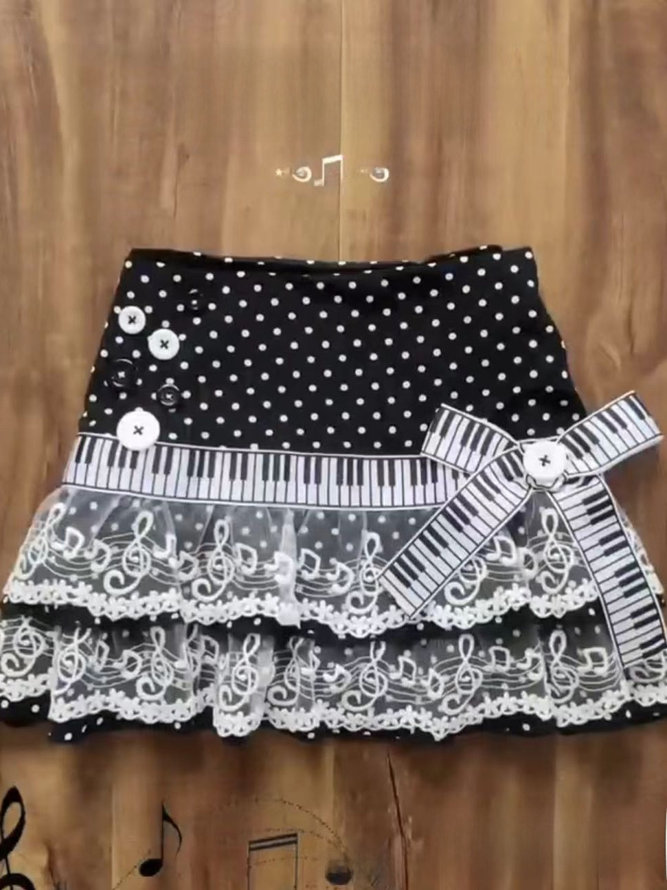 Casual Polka Dot White-Edged Lace Music Note Skirt for Women