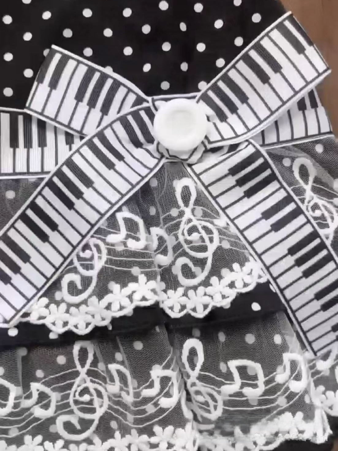 Casual Polka Dot White-Edged Lace Music Note Skirt for Women