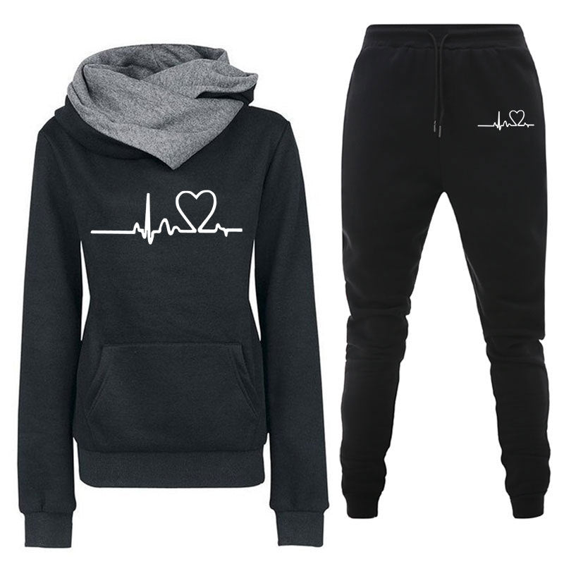 Casual Printed Hoodie Sweatshirt Suit