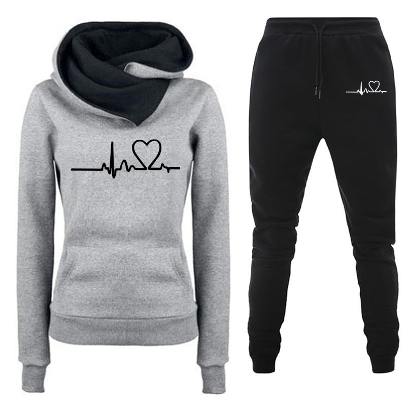 Casual Printed Hoodie Sweatshirt Suit