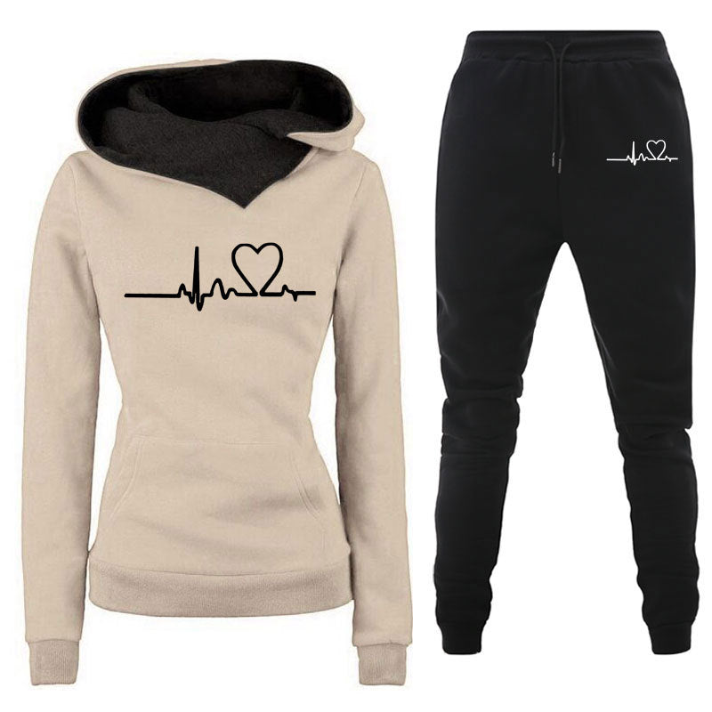Casual Printed Hoodie Sweatshirt Suit