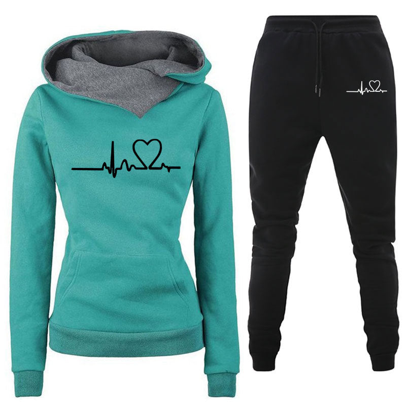 Casual Printed Hoodie Sweatshirt Suit