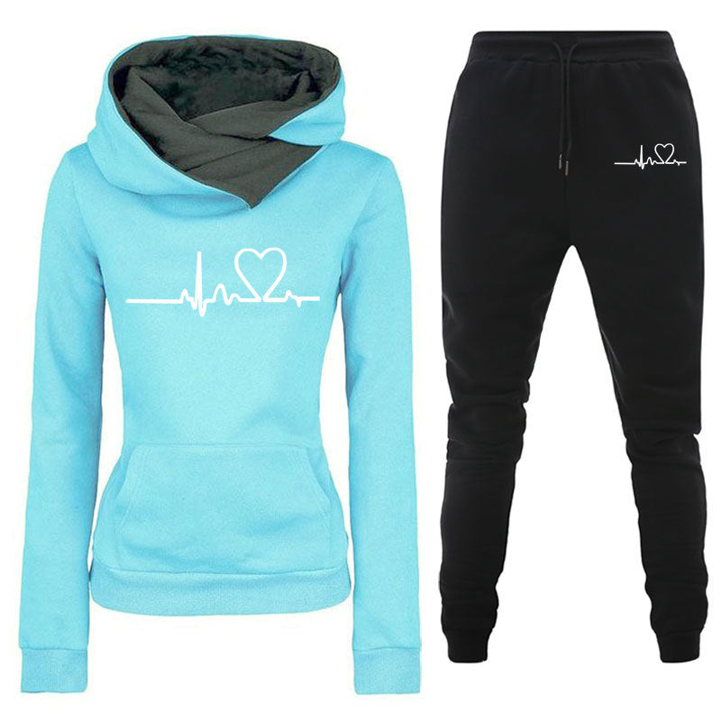 Casual Printed Hoodie Sweatshirt Suit