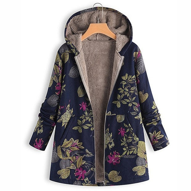 Casual printed plush hoodie