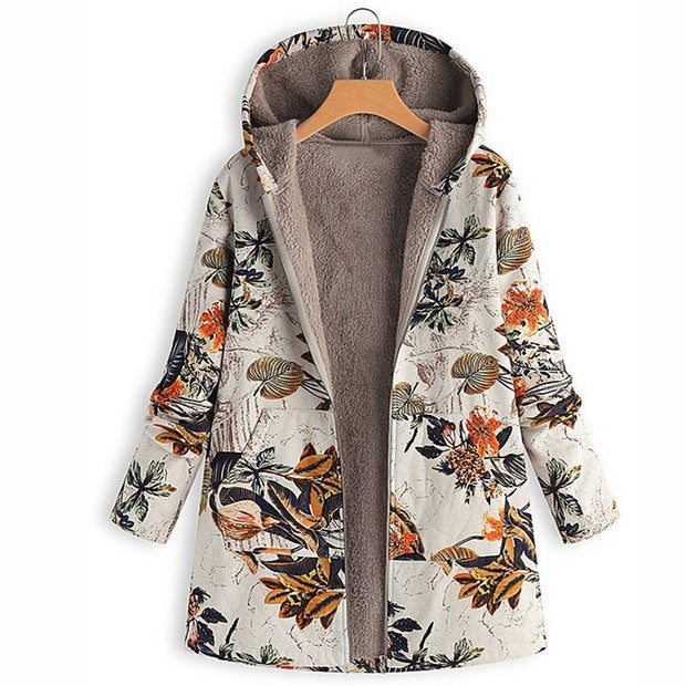 Casual printed plush hoodie