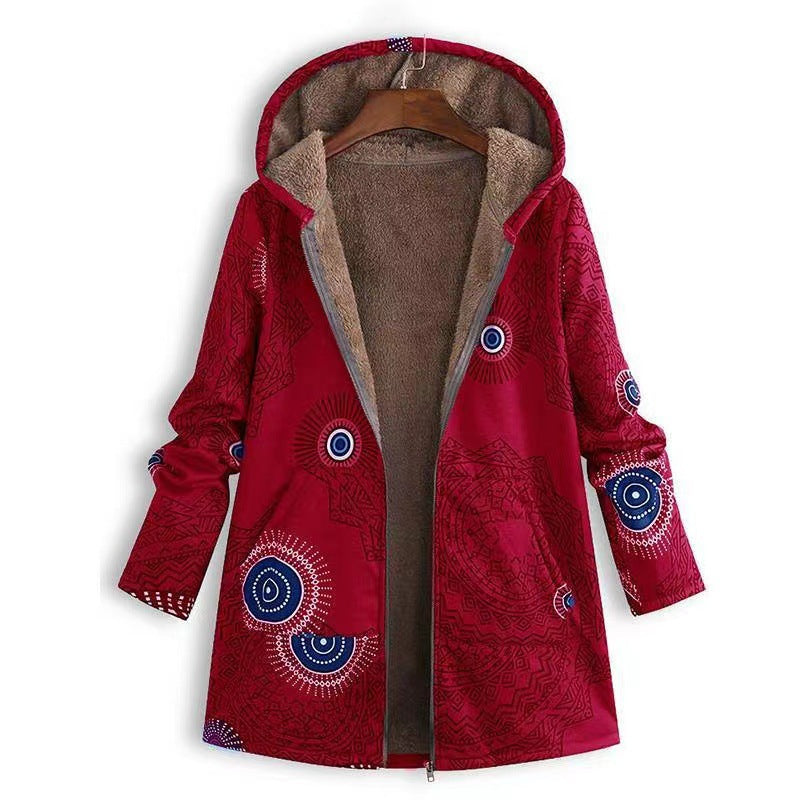 Casual printed plush hoodie