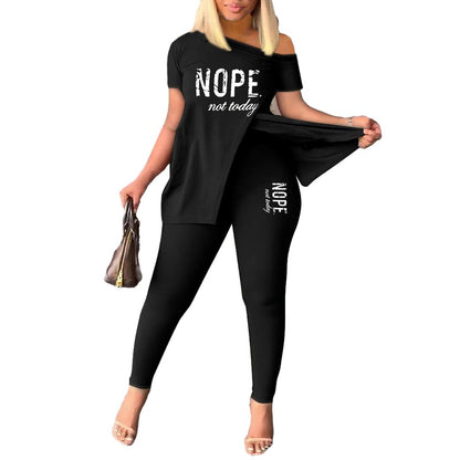 Casual Printed Women's Short-Sleeve Pants Suit