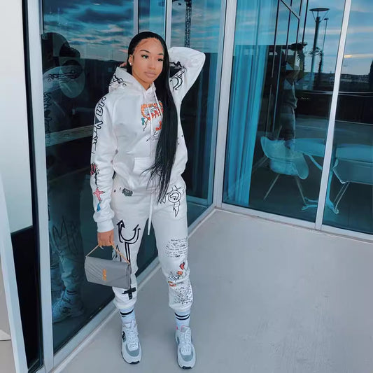 Casual Printed Women's Two-Piece Sweater Suit