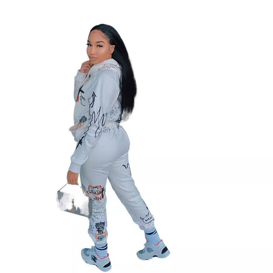 Casual Printed Women's Two-Piece Sweater Suit