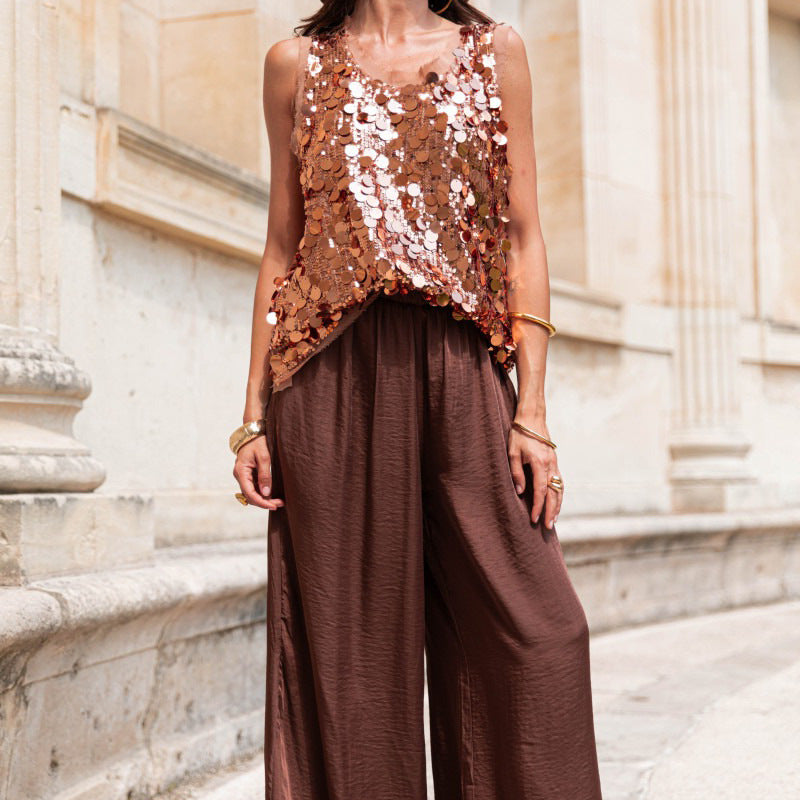 Casual Sequined Loose Tank Top