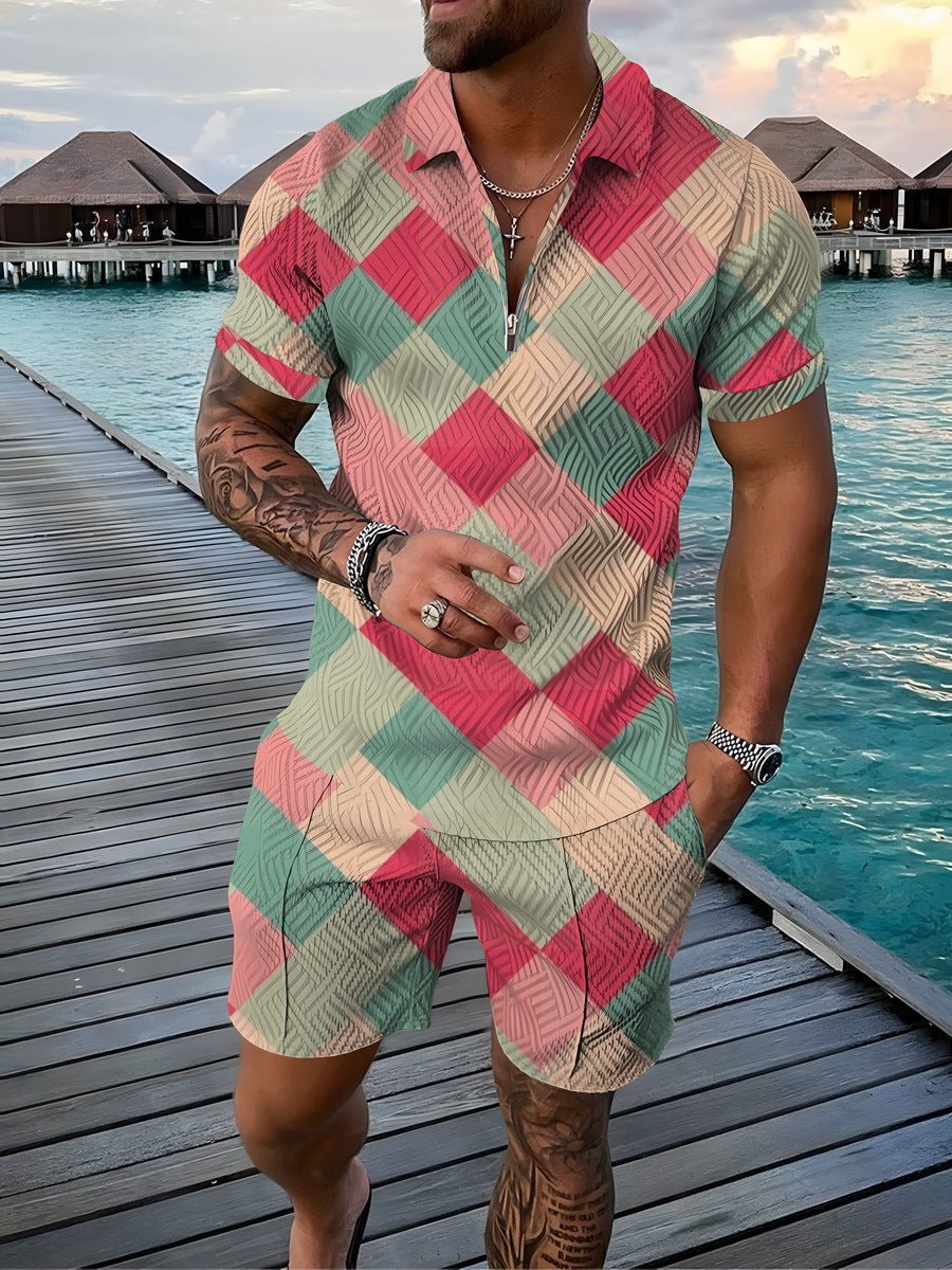 Casual Short Sleeve Shirt and Pants Set