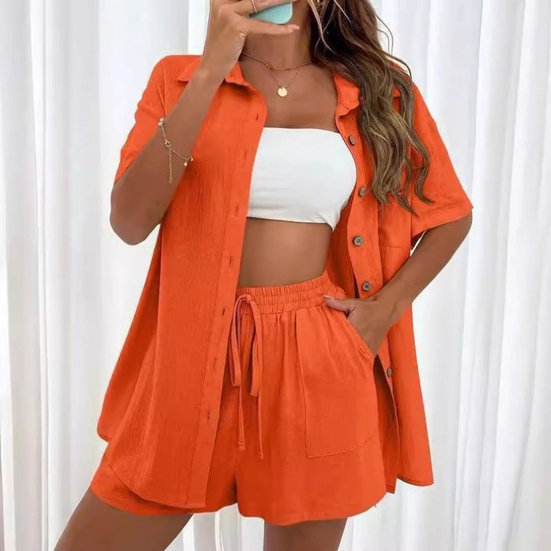 Casual Short Sleeve Shirt and Shorts Set