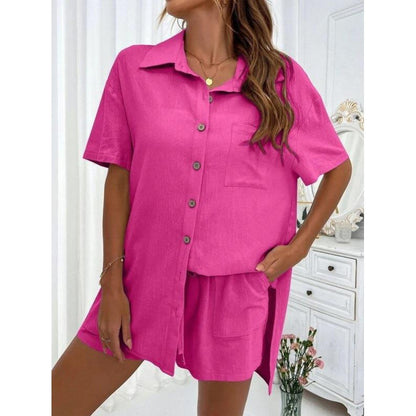 Casual Short Sleeve Shirt and Shorts Set