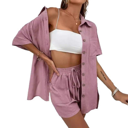 Casual Short Sleeve Shirt and Shorts Set