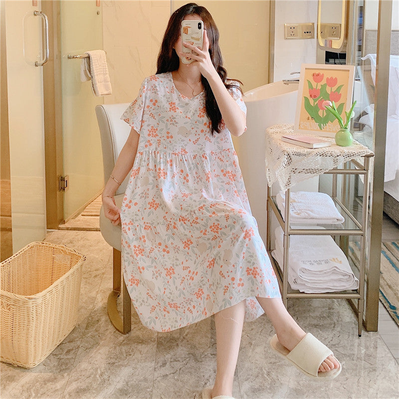 Casual short-sleeved, large-sized printed pajamas