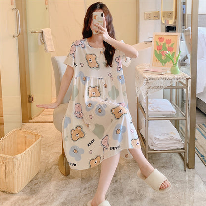 Casual short-sleeved, large-sized printed pajamas