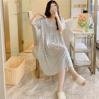 Casual short-sleeved, large-sized printed pajamas