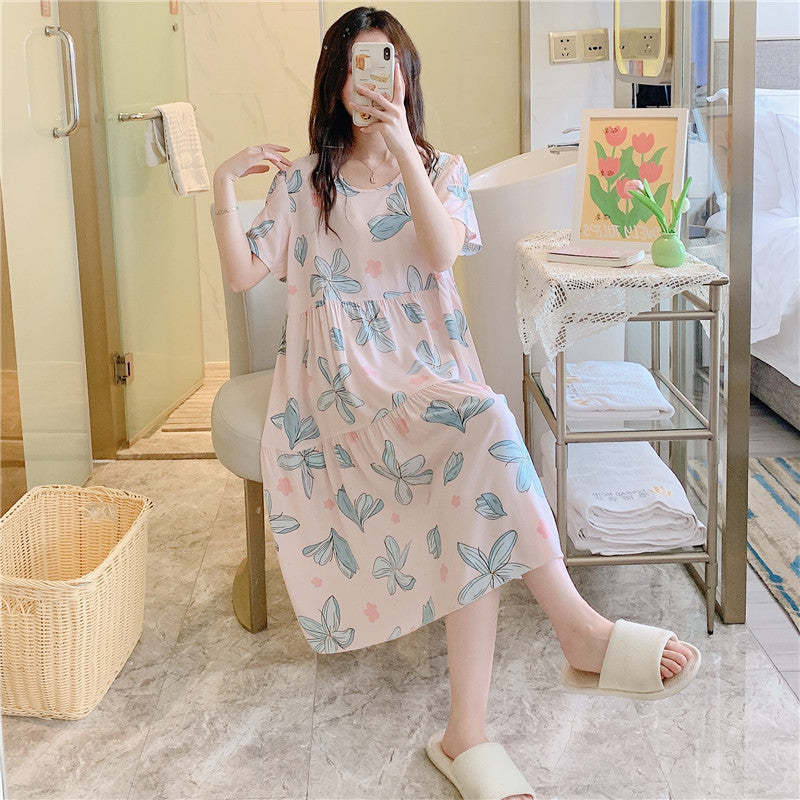 Casual short-sleeved, large-sized printed pajamas