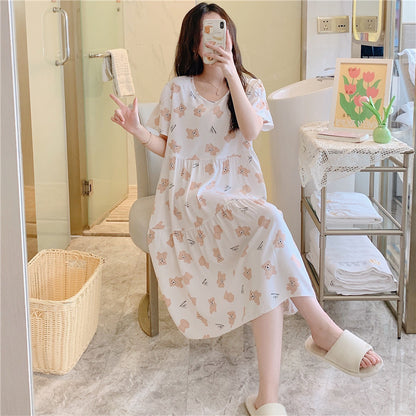 Casual short-sleeved, large-sized printed pajamas