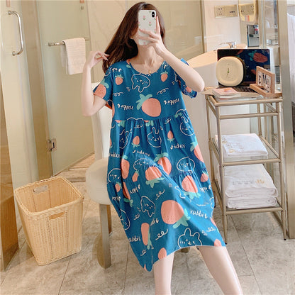 Casual short-sleeved, large-sized printed pajamas