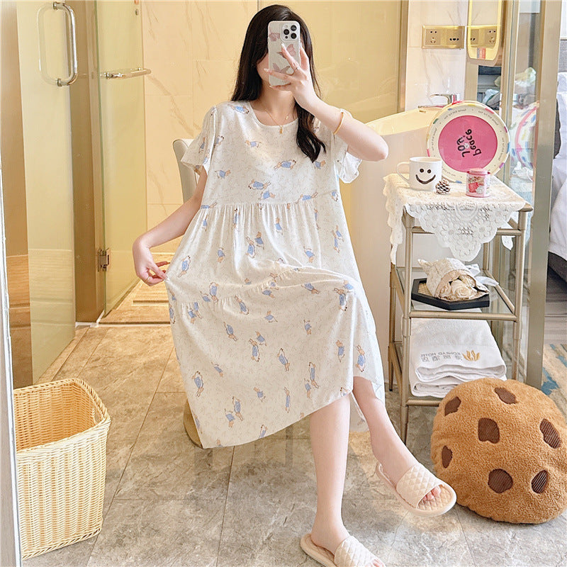 Casual short-sleeved, large-sized printed pajamas