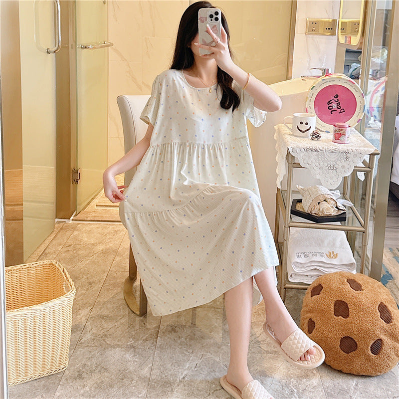 Casual short-sleeved, large-sized printed pajamas