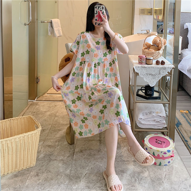 Casual short-sleeved, large-sized printed pajamas