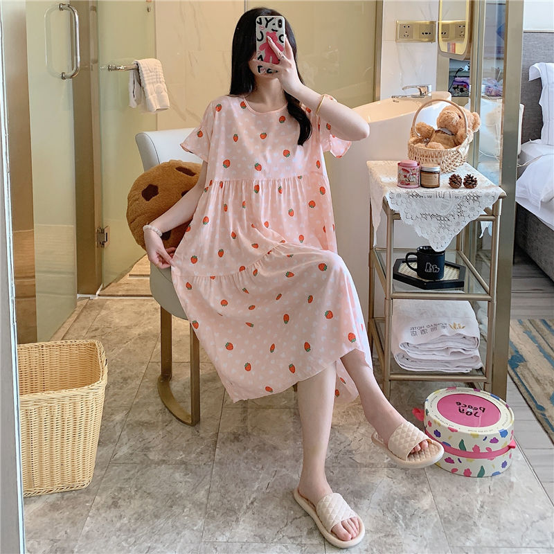 Casual short-sleeved, large-sized printed pajamas