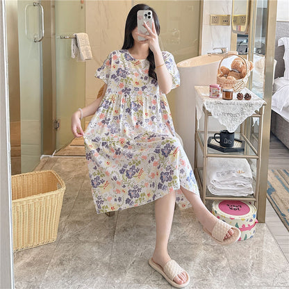 Casual short-sleeved, large-sized printed pajamas