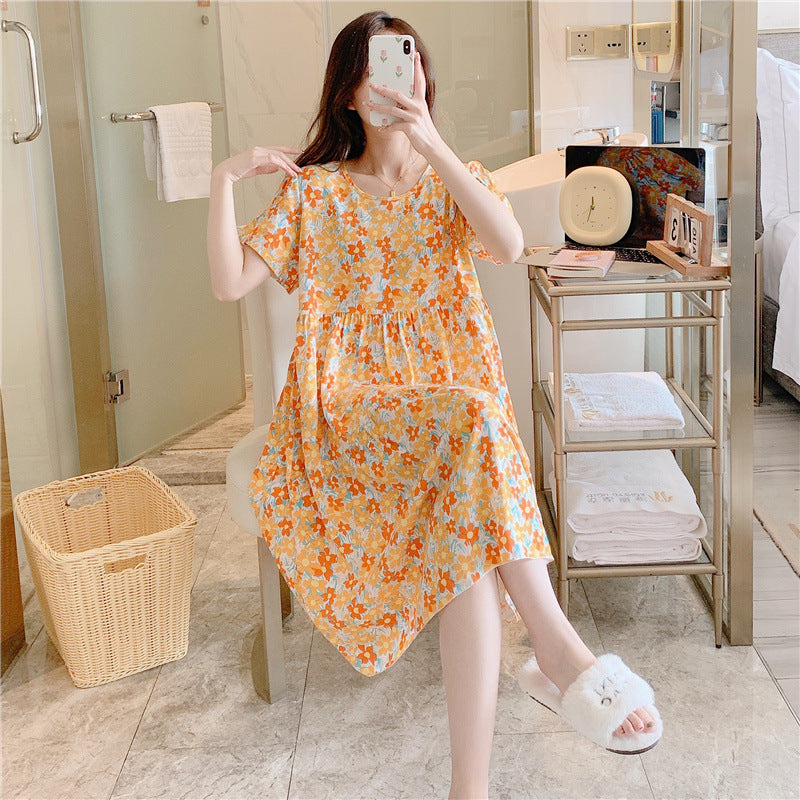 Casual short-sleeved, large-sized printed pajamas