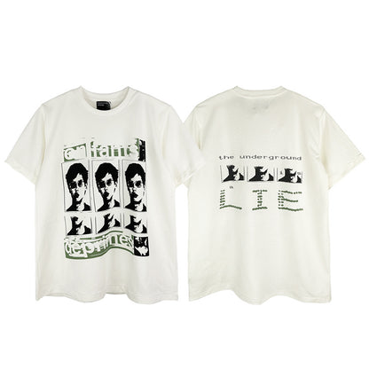 Casual short-sleeved T-shirt, printed cotton.