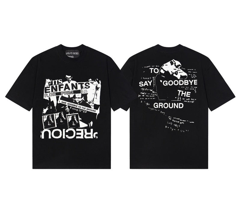 Casual short-sleeved T-shirt, printed cotton.