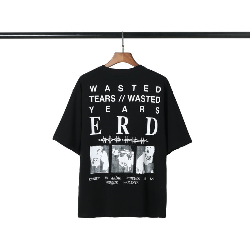 Casual short-sleeved T-shirt, printed cotton.