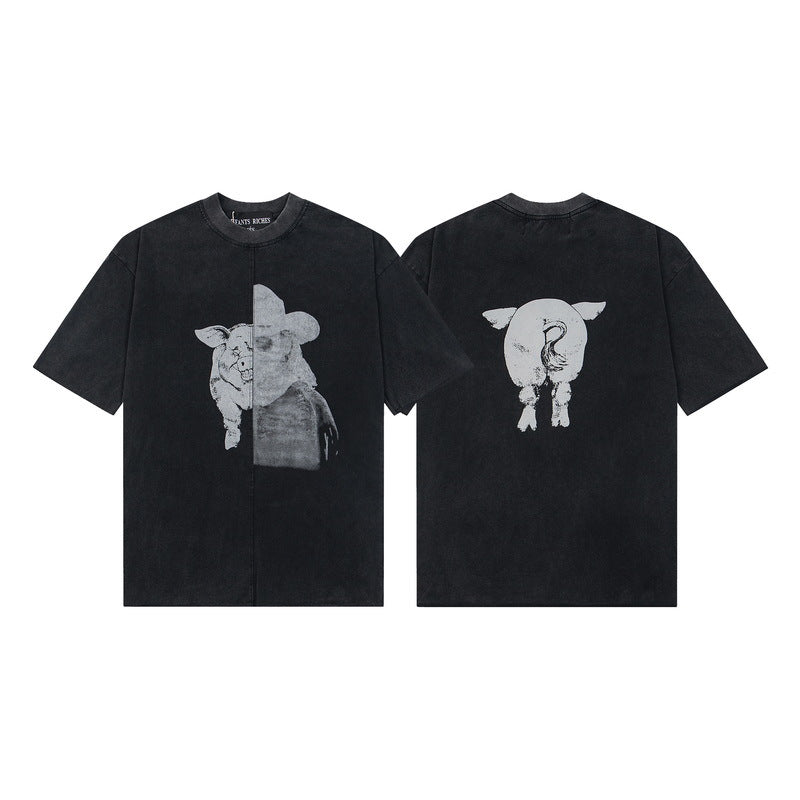 Casual short-sleeved T-shirt, printed cotton.