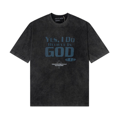 Casual short-sleeved T-shirt, printed cotton.