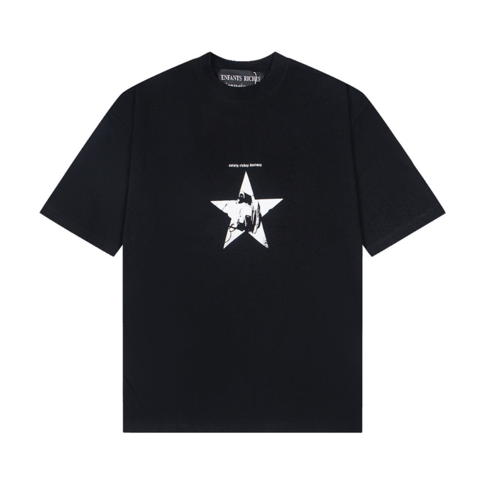 Casual short-sleeved T-shirt, printed cotton.