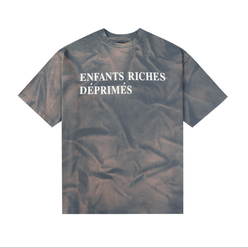 Casual short-sleeved T-shirt, printed cotton.