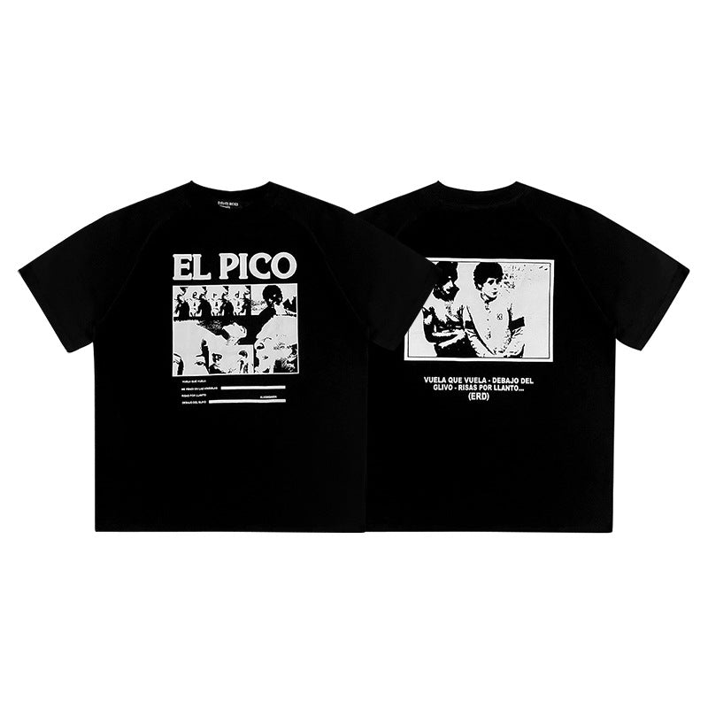 Casual short-sleeved T-shirt, printed cotton.