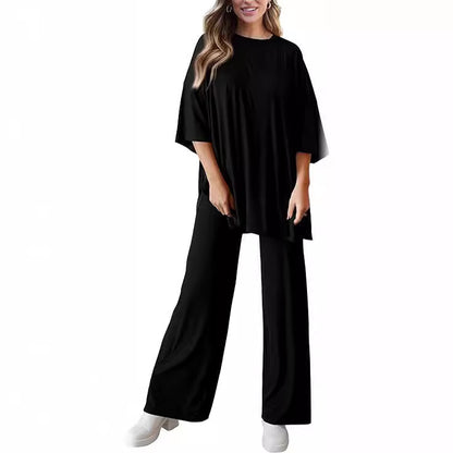 Casual short-sleeved top and wide-leg pants