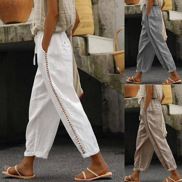 Casual slits and patches nine-inch pants