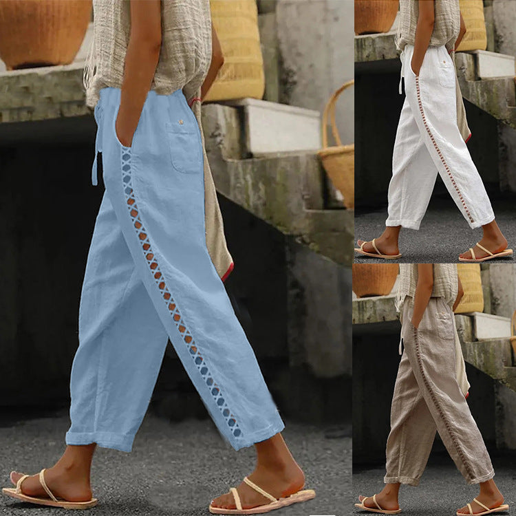 Casual slits and patches nine-inch pants