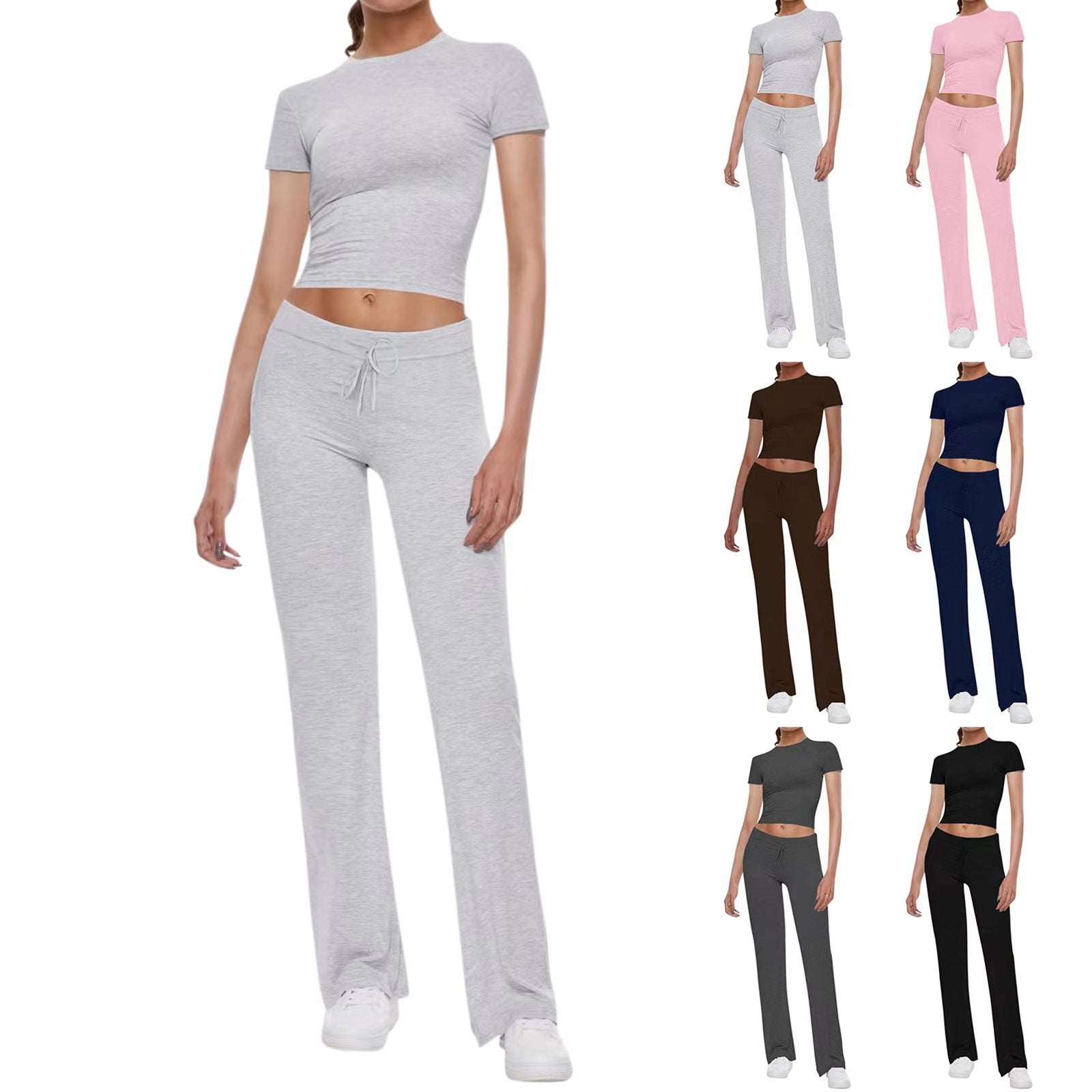 Casual Solid Color T-shirt and Cropped Pants Set