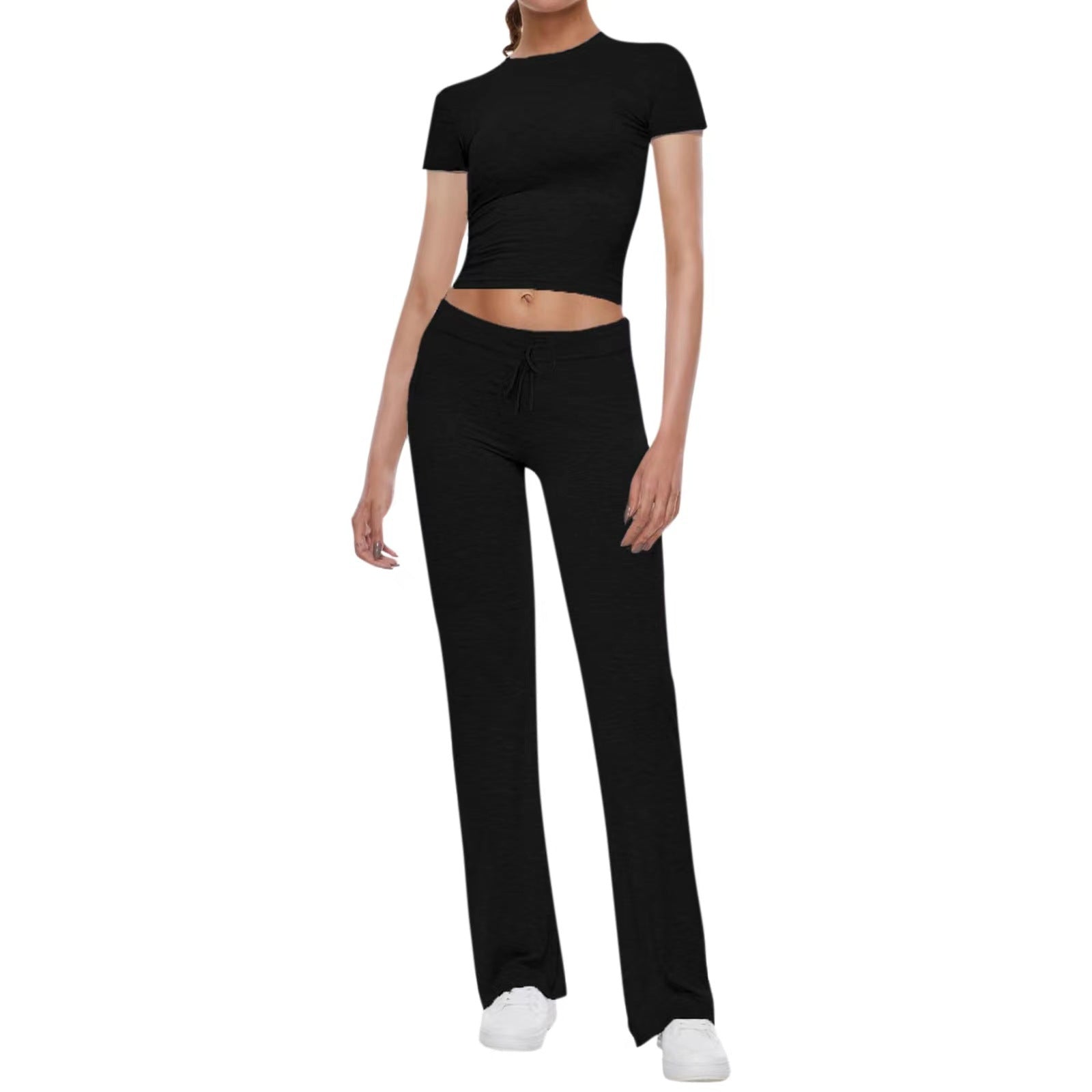Casual Solid Color T-shirt and Cropped Pants Set