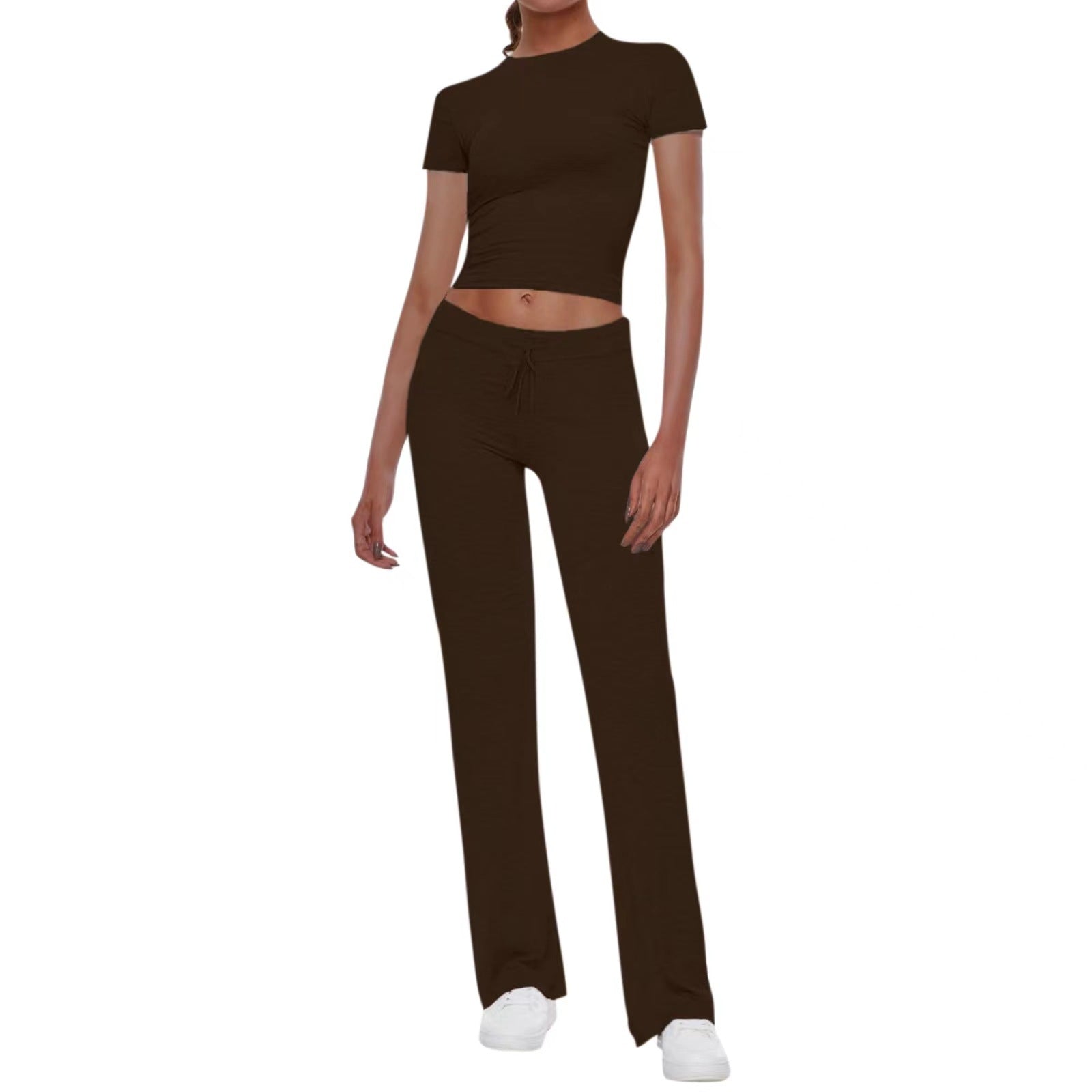 Casual Solid Color T-shirt and Cropped Pants Set