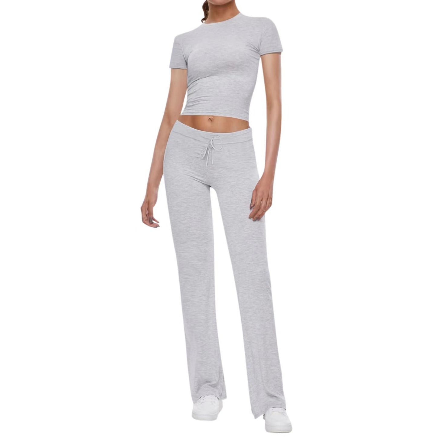 Casual Solid Color T-shirt and Cropped Pants Set