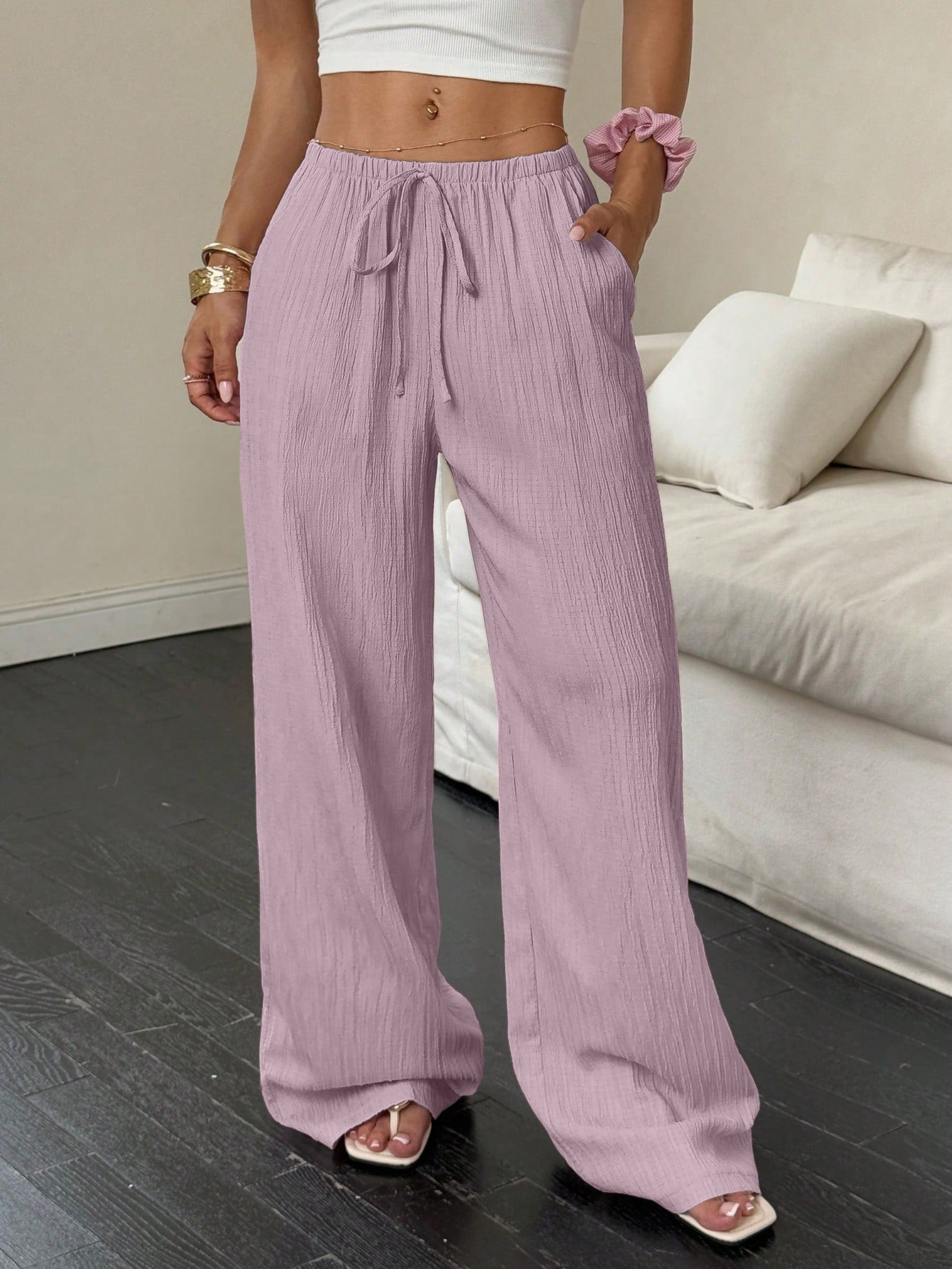 Casual solid color wide-leg pants