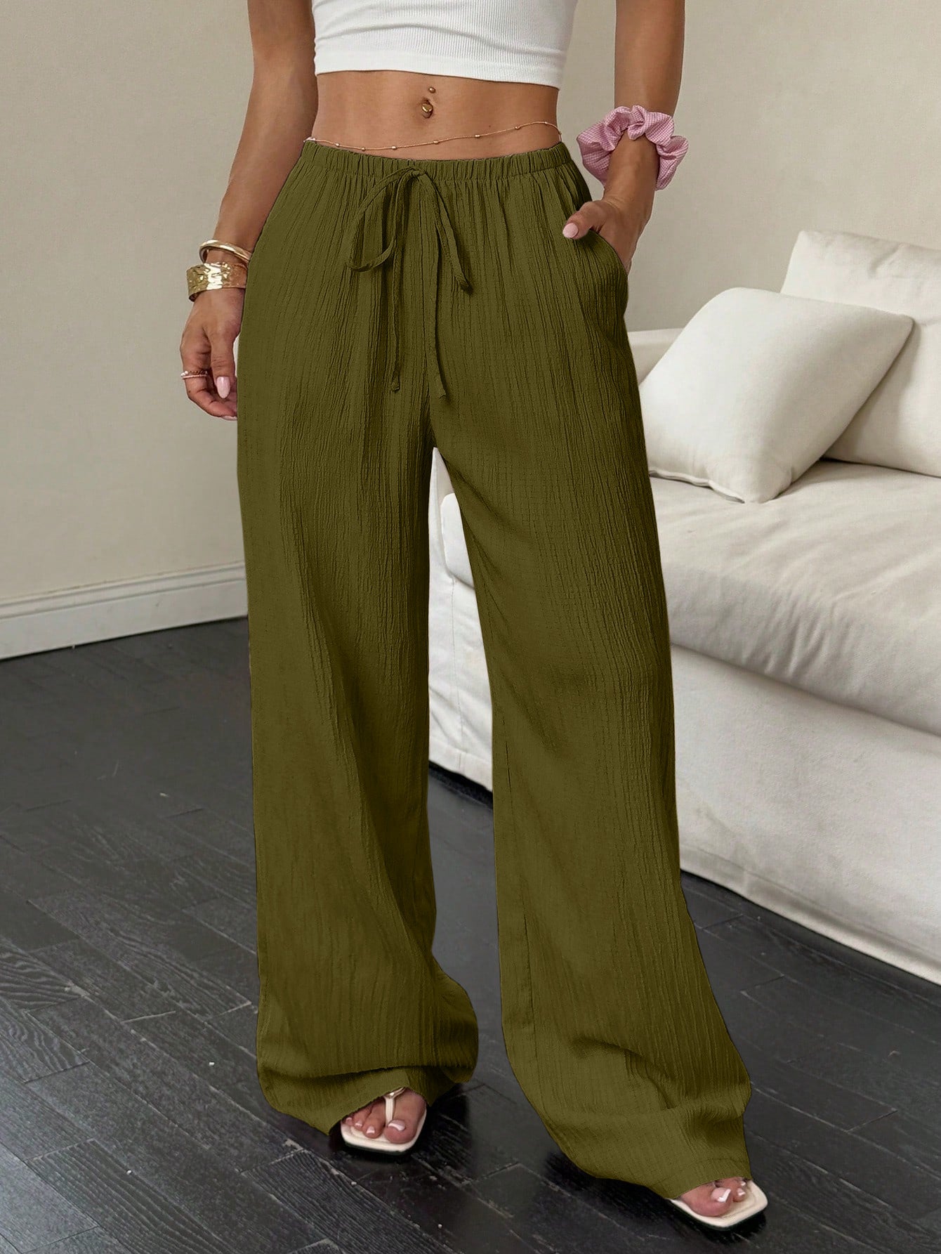 Casual solid color wide-leg pants