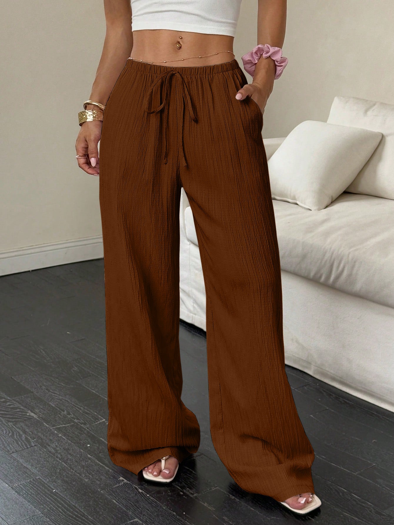 Casual solid color wide-leg pants