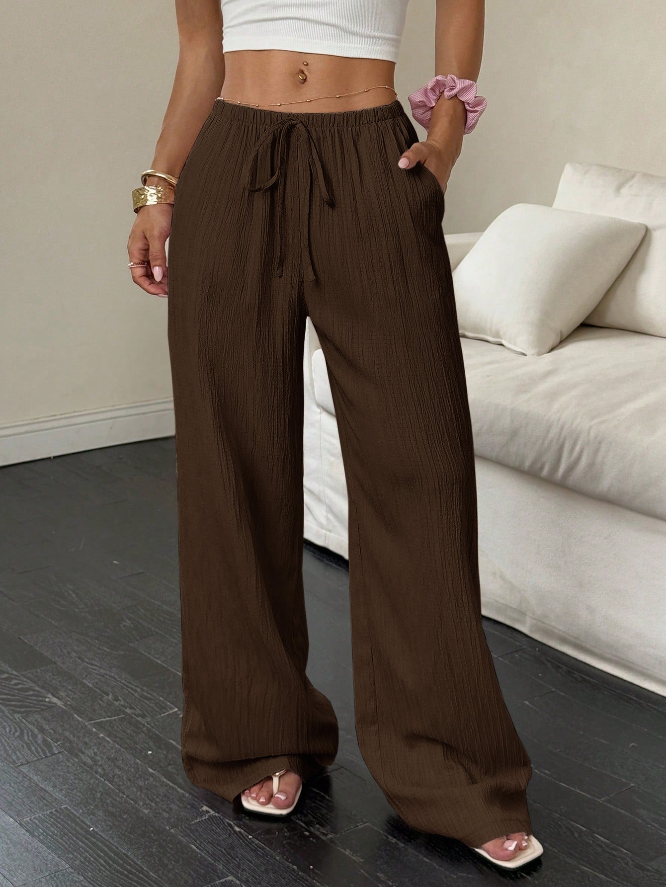 Casual solid color wide-leg pants
